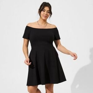 Mini Foxy Off Shoulder Skater Dress - Black